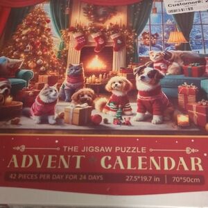 Jigsaw Advent Calendar Puzzle with Festive Pets - Red and Green